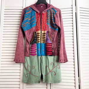 Rising International Patchwork Boho Hoodie Jacket L